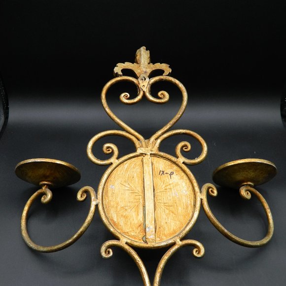 Paris Apartment  Hollywood Regency Antiqued Gold Wall Sconce Candleholder - Picture 6 of 8